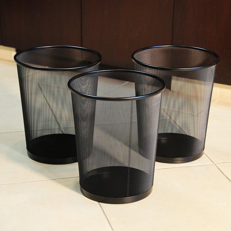 Seville Classics 3-Pack Small Cylinder Trash Can, 6 Gallon Mesh Round Bins, Black - Image 2