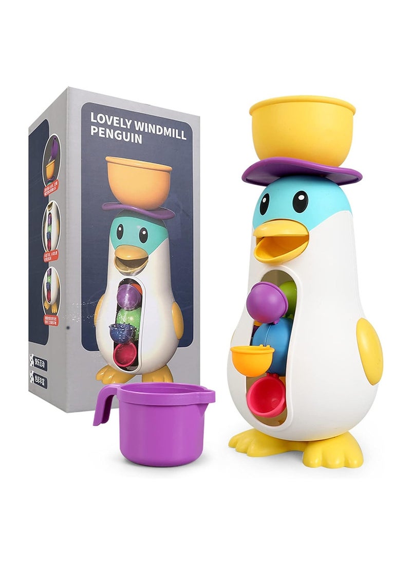 Generic - Bathtub Toys for Toddlers Kids 1 2 3 4,Ducky Penguin Water Wheel Bath Toys for Boys Girls Preschool Bath Toy,Bathroom Strong Suckers Water Scoop (Penguin Water Wheel Bath Toys) - Image 1