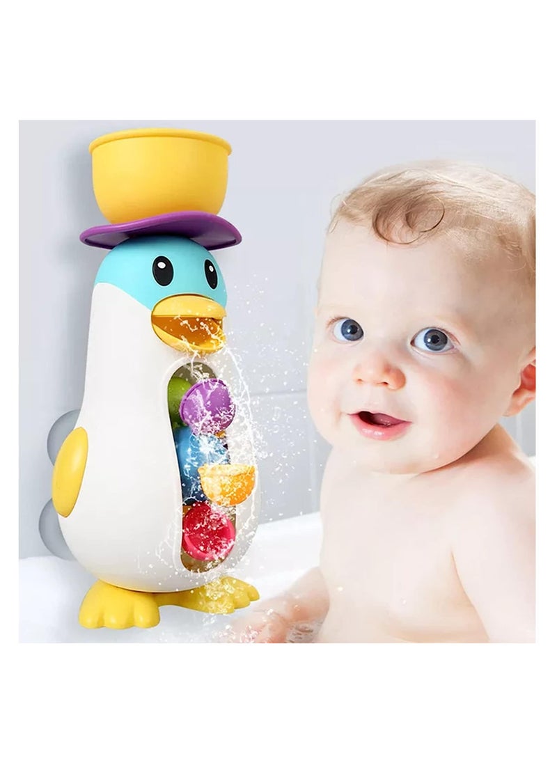 Generic - Bathtub Toys for Toddlers Kids 1 2 3 4,Ducky Penguin Water Wheel Bath Toys for Boys Girls Preschool Bath Toy,Bathroom Strong Suckers Water Scoop (Penguin Water Wheel Bath Toys) - Image 1