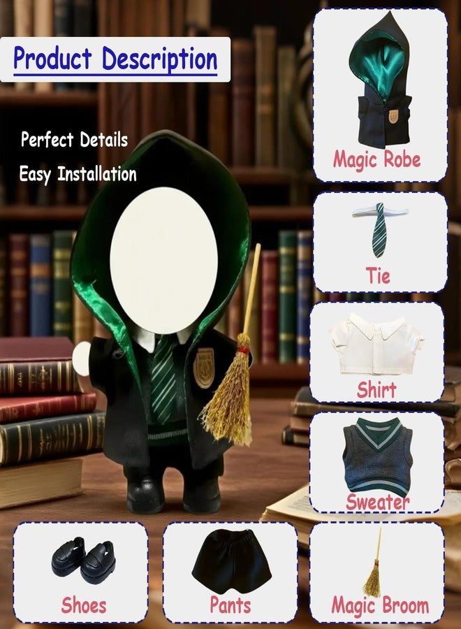 Eavan 7-Piece Wizard Doll Clothes Set for 17cm Dolls - Fits The Monsters Exciting Macaron Series - Fantasy Outfit with Hooded Cloak, Shirt, Pants, Sweater, Tie, Shoes & Magic Broom - Doll Accessories Only - Image 2