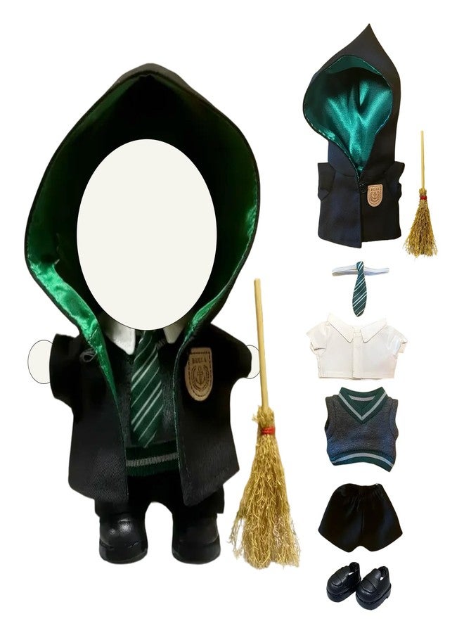 Eavan 7-Piece Wizard Doll Clothes Set for 17cm Dolls - Fits The Monsters Exciting Macaron Series - Fantasy Outfit with Hooded Cloak, Shirt, Pants, Sweater, Tie, Shoes & Magic Broom - Doll Accessories Only - Image 1