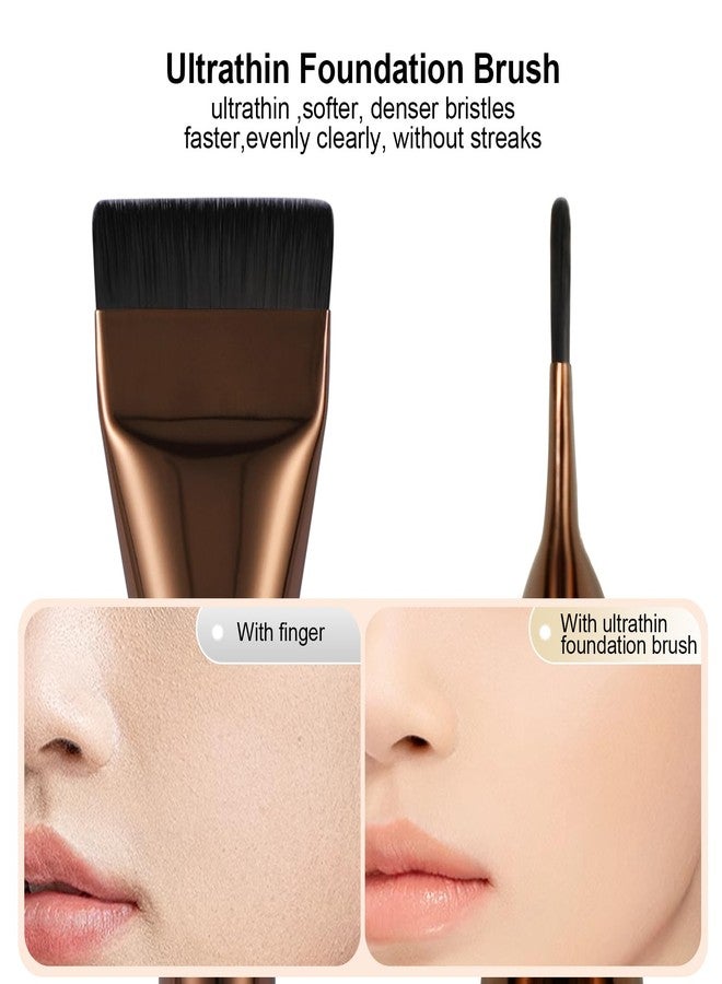 BEAUTYFACTOR Flat Foundation Brush,Korean Makeup Brush Spatula Facial Brush for Liquid Foundation,Premium Face Makeup Brush for Blending Cream (Coffee) - Image 2
