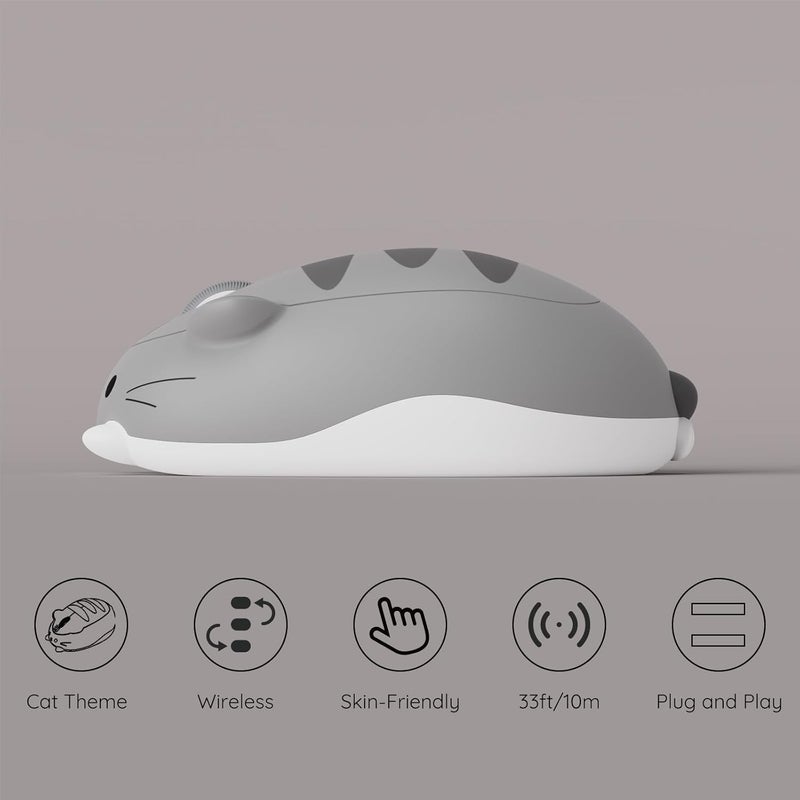 AKKO Cute Wireless Mouse Cat Theme, 3200 DPI Gaming Mouse, Tri-Mode Connection Bluetooth 3.0/5.0/2.4G USB A Receiver, Quiet Click, Cute Cordless Cartoon Mice for Laptop/PC (Gray Mimo) - Image 5