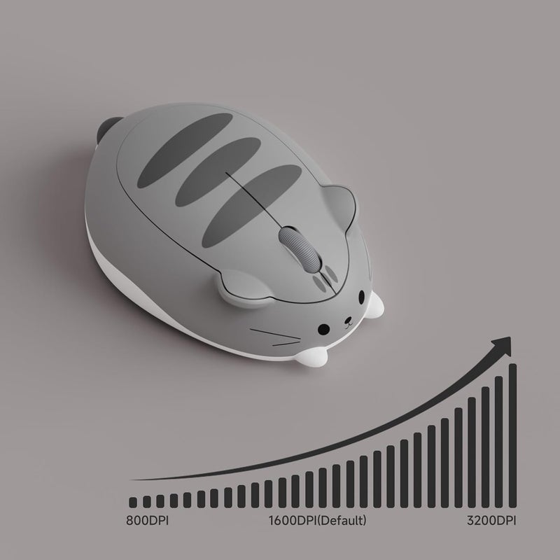 AKKO Cute Wireless Mouse Cat Theme, 3200 DPI Gaming Mouse, Tri-Mode Connection Bluetooth 3.0/5.0/2.4G USB A Receiver, Quiet Click, Cute Cordless Cartoon Mice for Laptop/PC (Gray Mimo) - Image 3
