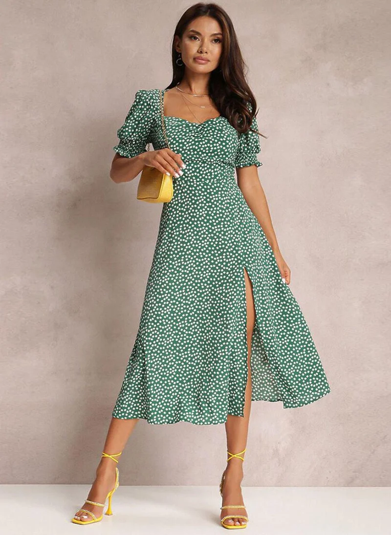 يونيكي Green Polka Dot Print Dress