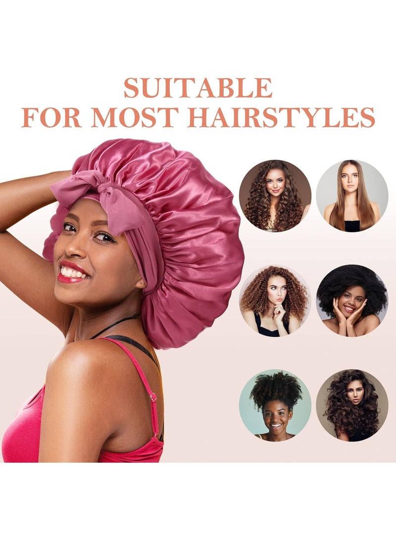 3Pcs Bonnet Silk For Sleeping, Satin Sleeping Extra Large Hair Bonnets Black Curly Women Jumbo With Tie Band Braids Shower Cap - Image 4