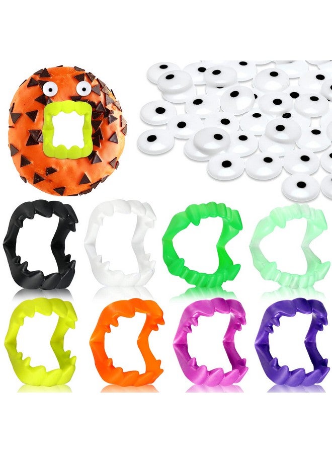 Kathfly 296 Bulks Halloween Vampire Fangs And Vampire Donuts 96 Pcs Colorful Plastic Fake Denture Teeth For Kids 200 Pcs Vampire Donuts For Halloween Treat Bags School Trunk Or Treat Halloween Donuts Decor  - Image 1