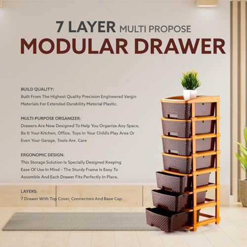 AVZEEGO 7XL Plastic Modular Drawer System for Home, Office, Hospital, Parlor, School, Doctors, Home and Kids, Product Dimension When assembeled (30cmx37cmx105 cm) (Chocolate Brown, 7XL) - Image 5