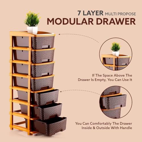 AVZEEGO 7XL Plastic Modular Drawer System for Home, Office, Hospital, Parlor, School, Doctors, Home and Kids, Product Dimension When assembeled (30cmx37cmx105 cm) (Chocolate Brown, 7XL) - Image 4
