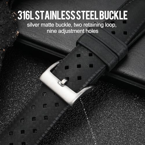 TACTICAL FROG FKM Rubber Watch Strap Fast-Release Tropical Fluororubber 20mm Rubber Watch Band, Soft Breathable Universal Replacement for Men Women Stainless Steel Buckle - Image 2