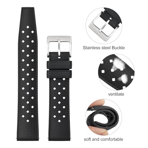 TACTICAL FROG FKM Rubber Watch Strap Fast-Release Tropical Fluororubber 20mm Rubber Watch Band, Soft Breathable Universal Replacement for Men Women Stainless Steel Buckle - Image 5