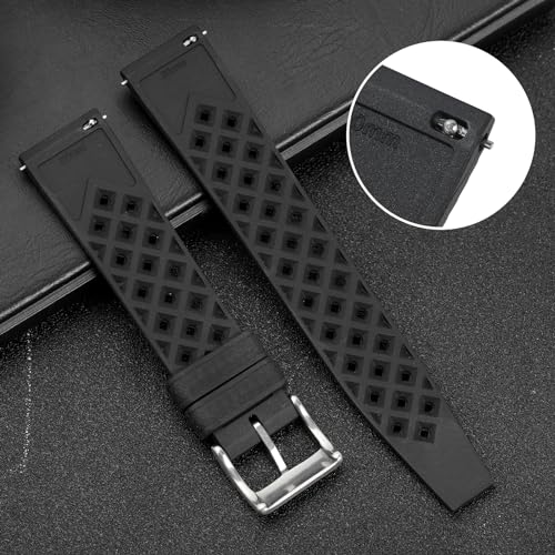 TACTICAL FROG FKM Rubber Watch Strap Fast-Release Tropical Fluororubber 20mm Rubber Watch Band, Soft Breathable Universal Replacement for Men Women Stainless Steel Buckle - Image 4