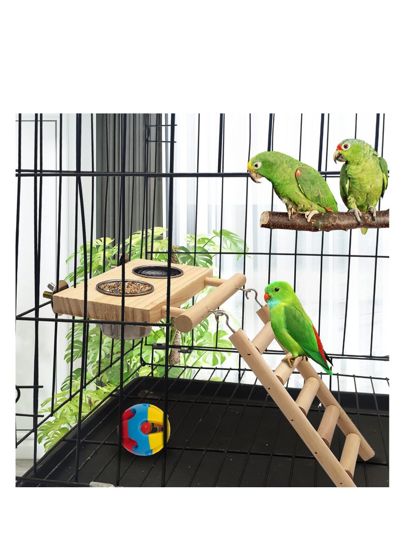 SYOSI Bird Food Stainless Steel Cups Wooden Perch Stand, Hanging Feeder Bowls, Hanging Bird-Feeder, Feeding and Watering Supplies for Parakeets Conures Cockatiels Budgie Parrot  - Image 4
