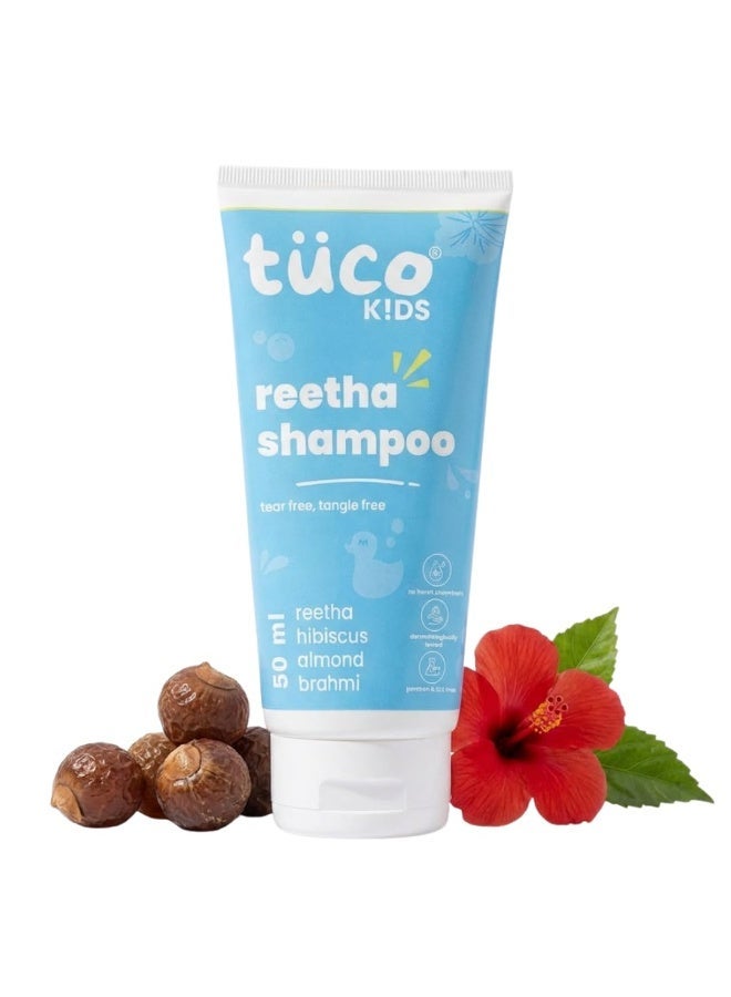 Tuco® Kids Shampoo 50 ml With Hibiscus, Soapnut, Almond | Mild, Conditioning & Nourishing | All Type Hair | Ages 2-5, 4-10, 10-15, 5-10 Years | Paraben, SLS, Sulphate & Tear Free | pH 5.5, Vegan - Image 1