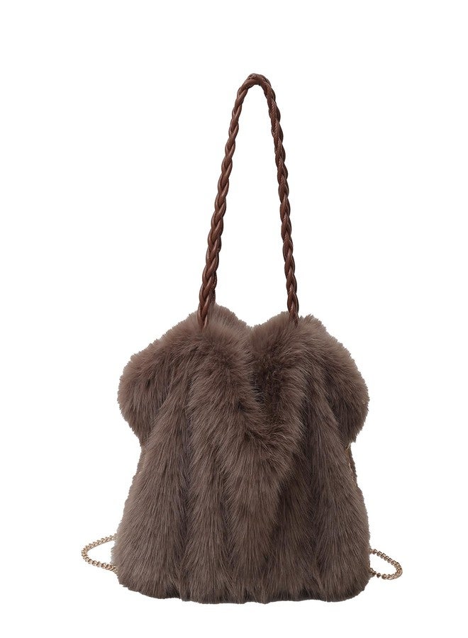 Extolove Furry Purse Winter Fluffy Bags for Women Fuzzy Tote Bag Handbags Faux Fur Bag Fluffy Shoulder Crossbody Bag, Coffee, Medium - Image 1