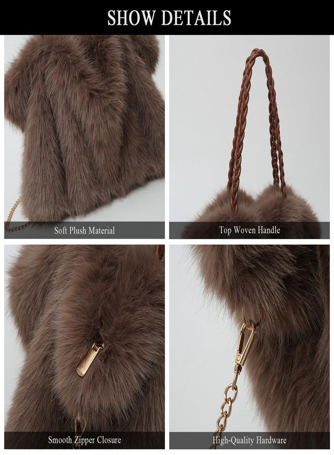 Extolove Furry Purse Winter Fluffy Bags for Women Fuzzy Tote Bag Handbags Faux Fur Bag Fluffy Shoulder Crossbody Bag, Coffee, Medium - Image 5