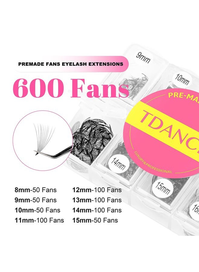 TDANCE 600 Fans Premade Fans Eyelash Extensions Natural & Volume Mixed Length Premade Lash Fans 5D-24D Handmade Promades Eyelash Fans C/D Curl Loose Fans(600-10D-0.07-D-8-15mm) - Image 2