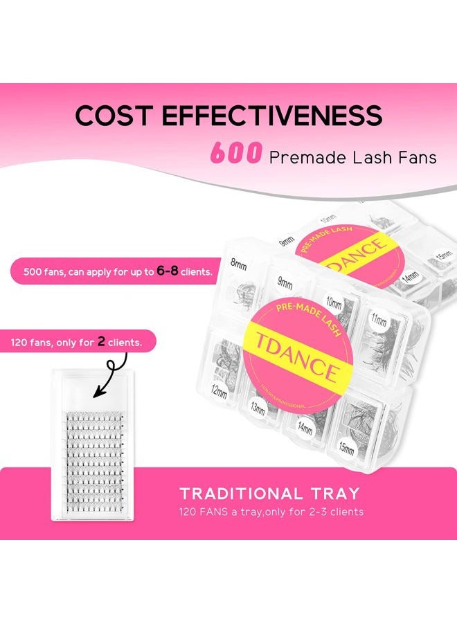 TDANCE 600 Fans Premade Fans Eyelash Extensions Natural & Volume Mixed Length Premade Lash Fans 5D-24D Handmade Promades Eyelash Fans C/D Curl Loose Fans(600-10D-0.07-D-8-15mm) - Image 3