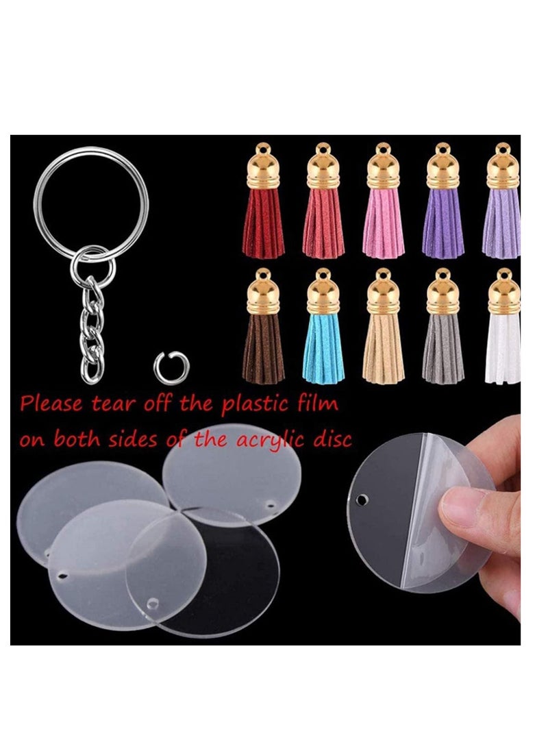 SYOSI - Tassel Keychain and Acrylic Circle Acrylic Blanks and Tassel Keychain Pendant Acrylic Transparent Circle Discs and Tassel Keyring Set for Diy Projects and Crafts 90pcs - Image 1