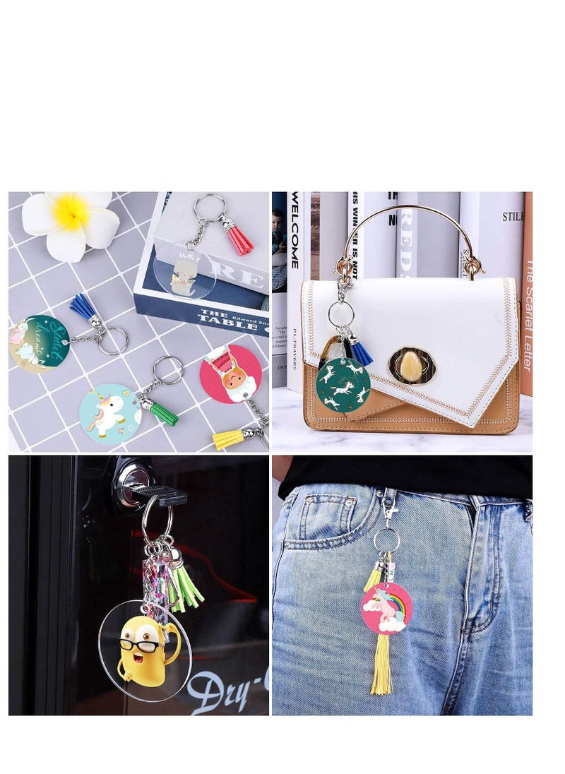 SYOSI - Tassel Keychain and Acrylic Circle Acrylic Blanks and Tassel Keychain Pendant Acrylic Transparent Circle Discs and Tassel Keyring Set for Diy Projects and Crafts 90pcs - Image 1