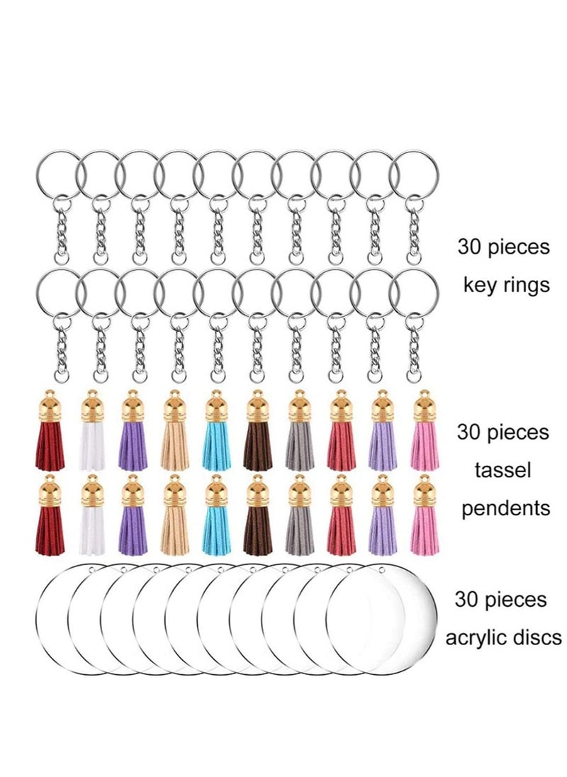 SYOSI - Tassel Keychain and Acrylic Circle Acrylic Blanks and Tassel Keychain Pendant Acrylic Transparent Circle Discs and Tassel Keyring Set for Diy Projects and Crafts 90pcs - Image 1