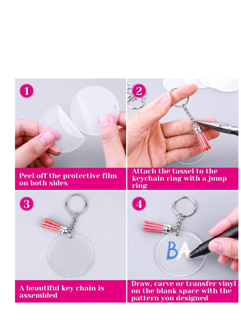 SYOSI - Tassel Keychain and Acrylic Circle Acrylic Blanks and Tassel Keychain Pendant Acrylic Transparent Circle Discs and Tassel Keyring Set for Diy Projects and Crafts 90pcs - Image 1
