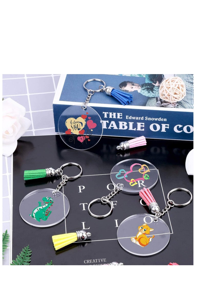 SYOSI - Tassel Keychain and Acrylic Circle Acrylic Blanks and Tassel Keychain Pendant Acrylic Transparent Circle Discs and Tassel Keyring Set for Diy Projects and Crafts 90pcs - Image 1