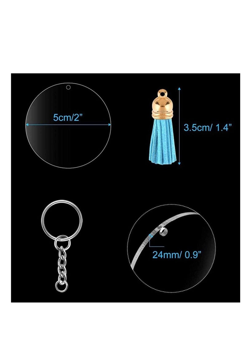 SYOSI - Tassel Keychain and Acrylic Circle Acrylic Blanks and Tassel Keychain Pendant Acrylic Transparent Circle Discs and Tassel Keyring Set for Diy Projects and Crafts 90pcs - Image 1