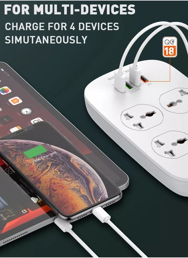 LDNIO - 2500W Power Extension Socket with 4 Power Sockets and 18W USB Ports | Defender Series Power Strip with QC USB Port Fast Charging | 2M Power Cord - Image 1