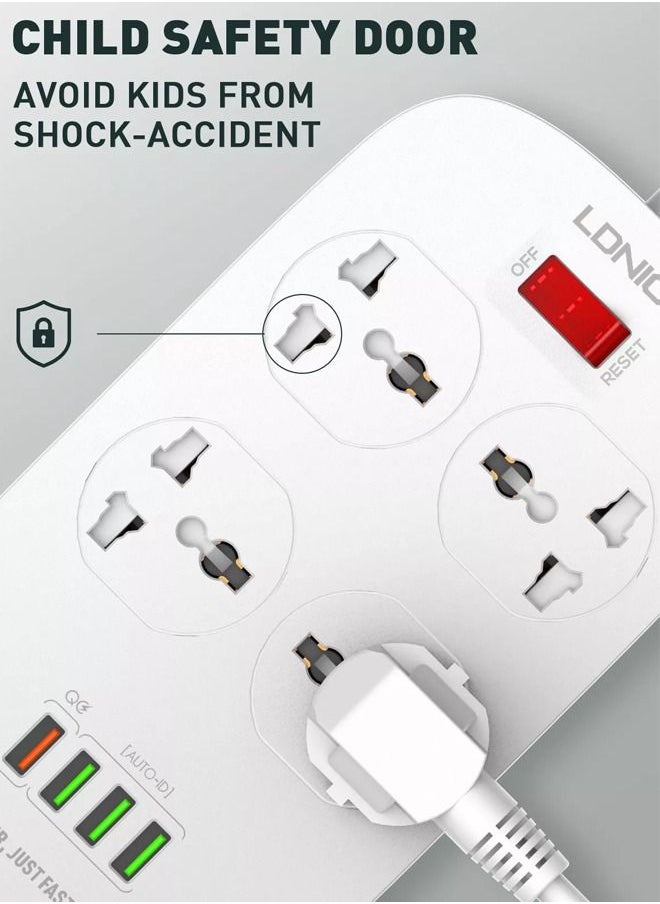 LDNIO - 2500W Power Extension Socket with 4 Power Sockets and 18W USB Ports | Defender Series Power Strip with QC USB Port Fast Charging | 2M Power Cord - Image 1