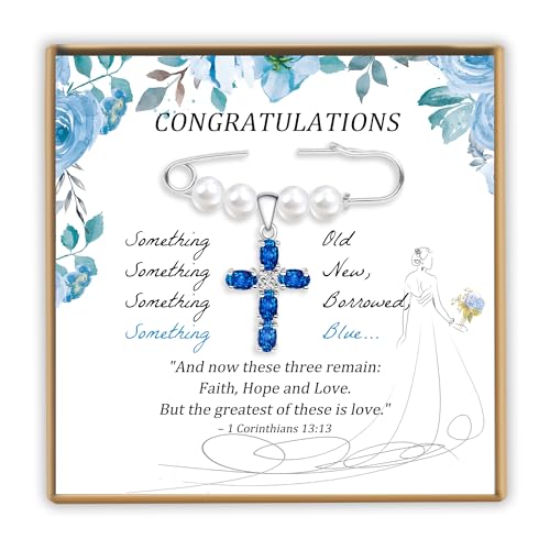 PEALICIOUS Something Blue Gift for Bride, Bridal Shower Gifts from Mom Sister Friend, Blue Bridal Bouquet Charm as Christian Wedding gifts, Pin Easily Attaches to Bridal Bouquet, Garter, Dress - Image 1