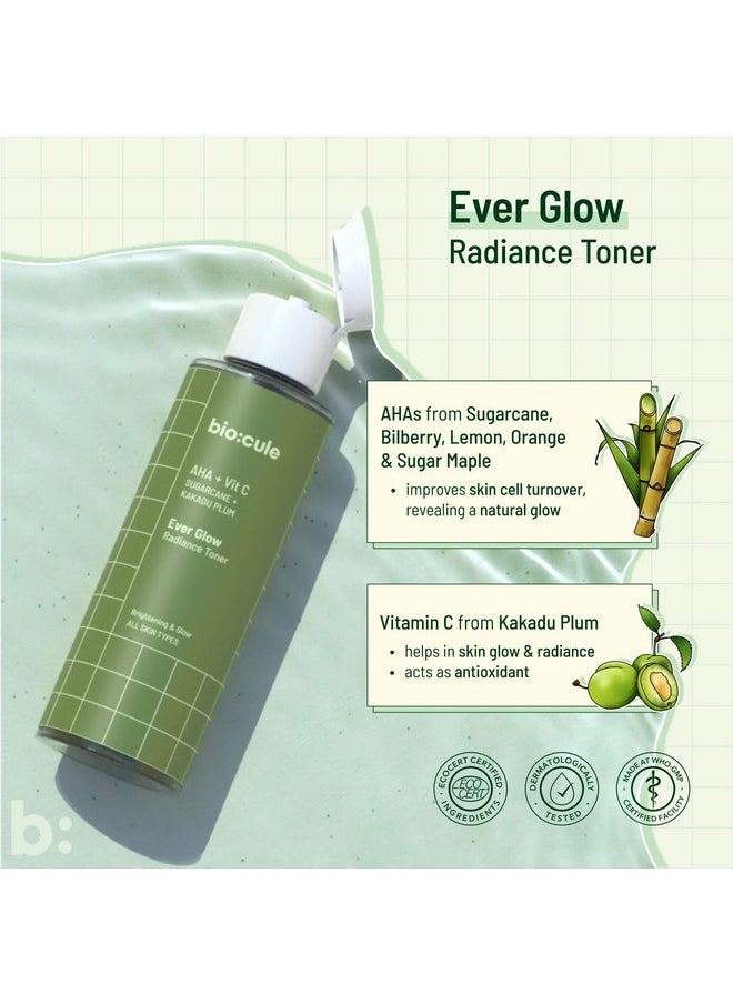 Biocule - Ever Glow Radiance Toner Drop With Glycolic Acid (Aha) Vitamin C And Aloe Vera Toner For Glowing Skin From Sugarcane & Kakadu Plum Brightening & Glow All Skin Types 100Ml - Image 1