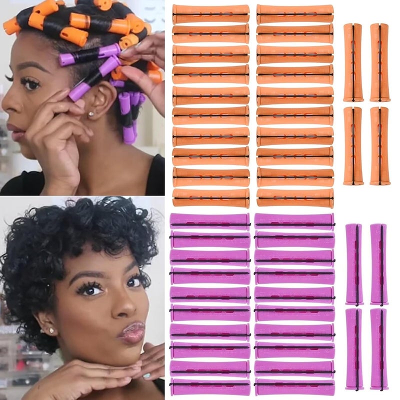 48pcs Perm Rods Set for Natural Hair Cold Wave Perm Rollers for Short Medium Long Hair Styling 2 Sizes Plastic Heatless Curling Rods for Women Purple 075inch Orange 087inch