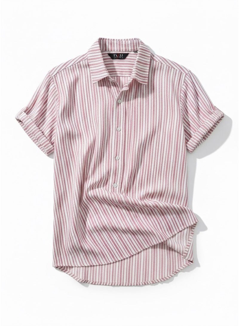 ريزاريز قميص رجالي كاجوال مخطط بقصّة Slim Fit وأكمام قصيرة