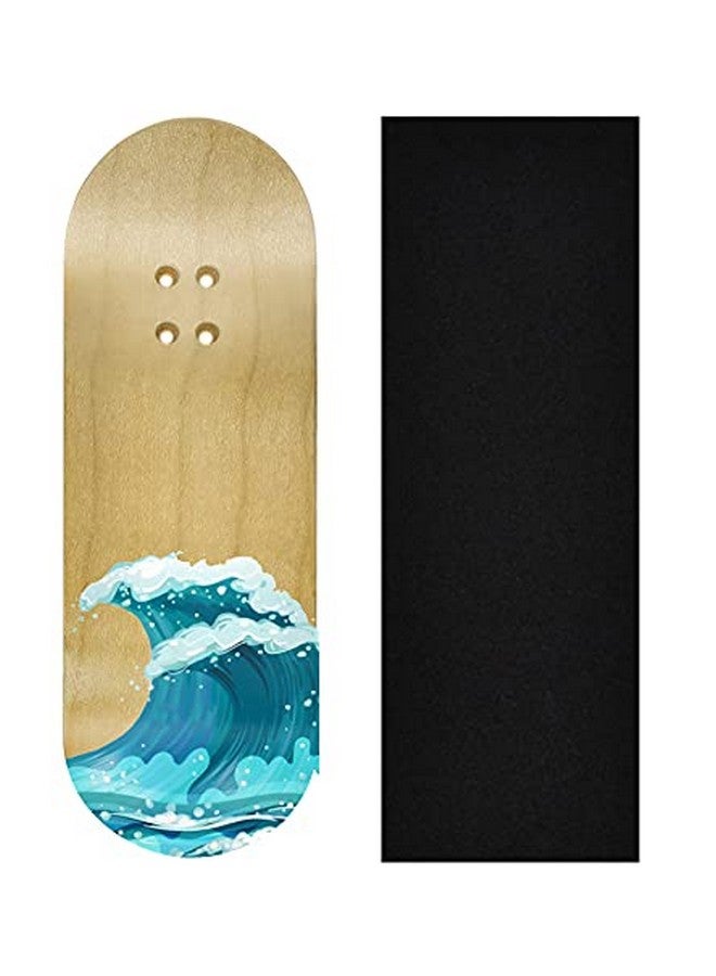 Teak Tuning Premium Fingerboard Graphic Deck, Waves - 34mm x 97mm - Heat Transfer Graphics, Pro Shape & Size - Pre-Drilled Holes - Includes Prolific Foam Tape - Image 1