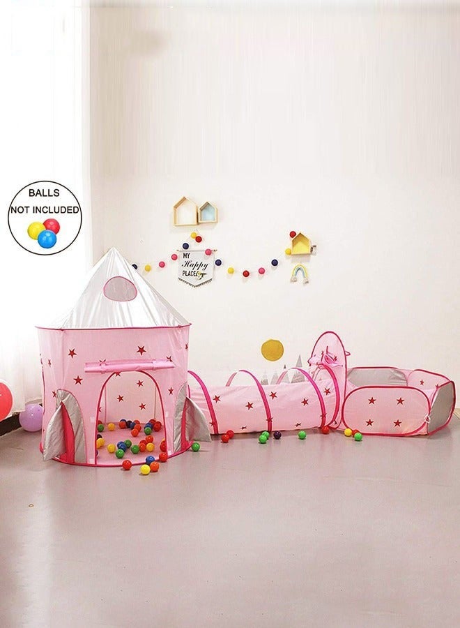 DURKU Kids Play Tent with Ball Pit, Tunnel, and Basketball Hoop - Pink Princess Play house for Indoor/Outdoor Fun - Ideal Gift for Boys and Girls, Toddlers Play Tent by Pink - Image 2