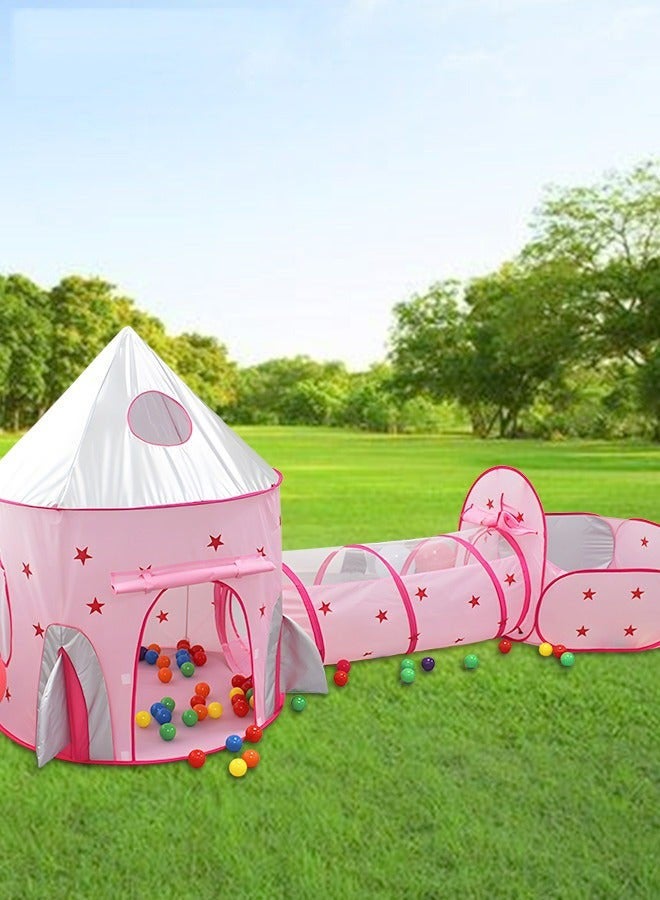 DURKU Kids Play Tent with Ball Pit, Tunnel, and Basketball Hoop - Pink Princess Play house for Indoor/Outdoor Fun - Ideal Gift for Boys and Girls, Toddlers Play Tent by Pink - Image 4