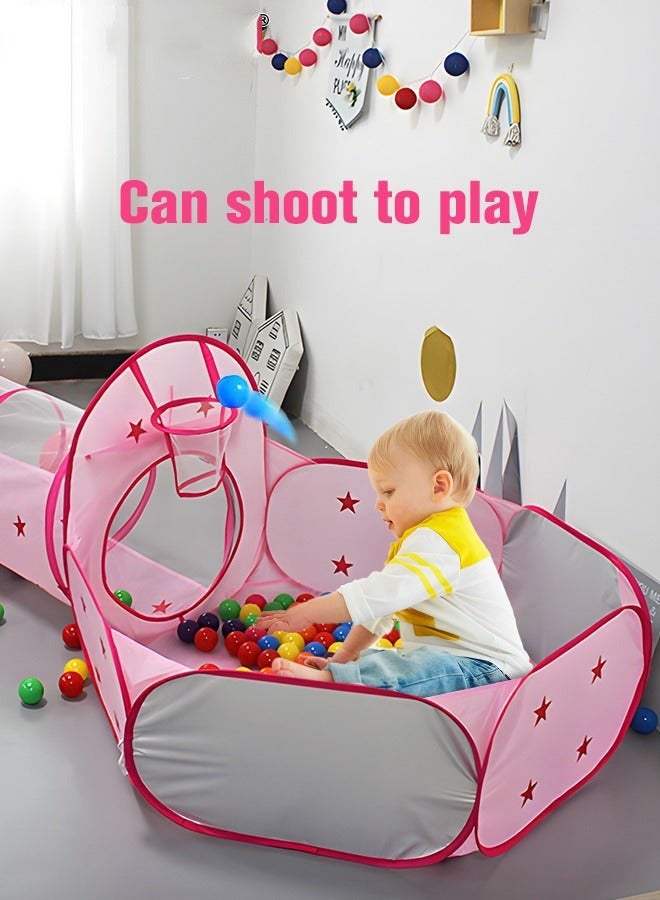 DURKU Kids Play Tent with Ball Pit, Tunnel, and Basketball Hoop - Pink Princess Play house for Indoor/Outdoor Fun - Ideal Gift for Boys and Girls, Toddlers Play Tent by Pink - Image 5