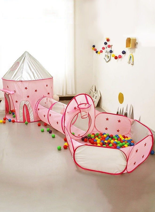 DURKU Kids Play Tent with Ball Pit, Tunnel, and Basketball Hoop - Pink Princess Play house for Indoor/Outdoor Fun - Ideal Gift for Boys and Girls, Toddlers Play Tent by Pink - Image 3