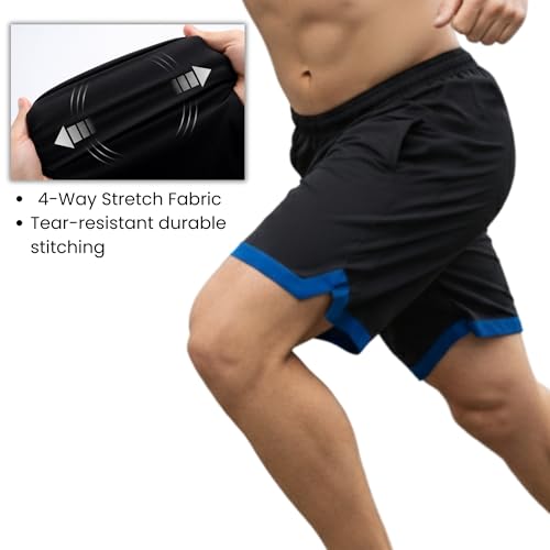 GYMIFIC Men’s Pack of 2 Sports Shorts Ideal for Gym, Running, Walking, Football & Yoga Shorts with Pockets Comfortable Lightweight Activewear for Summer Training (Large, T-Blue/Black) - Image 4