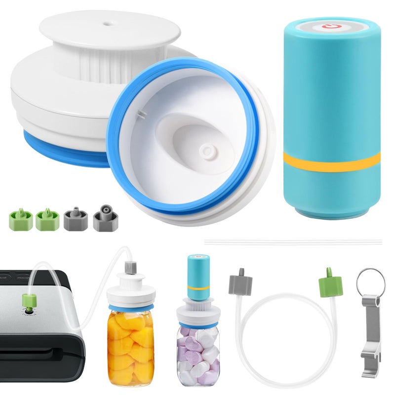 Electric Mason Jar Vacuum Sealer Kit Fits Wide Regular Mouth Canning Sealer Set Compatible with All FoodSaver Models Vacuum Seal Containers Vacuum Zipper Bags