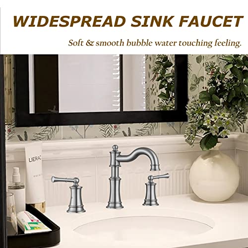 WINKEAR Roman Bathroom Sink Faucet Deck Mount or Wall Mount Installation Pop-up Drain Assembly with Overflow Deck Plate and Water Supply Lines Included (3 Hole Deck Mount, Brushed Nickel) - Image 2