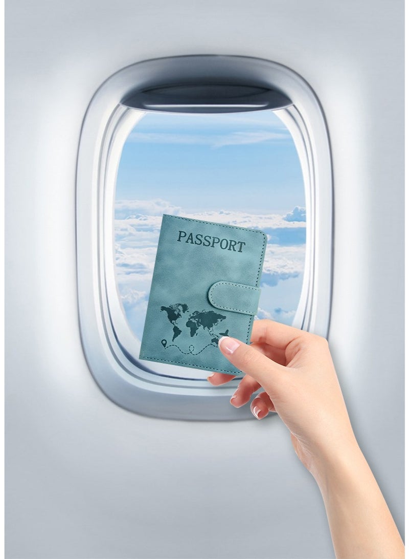 Magic Park Passport Holder PU Leatherfor Travel- RFID Blocking Document Organizer with Magnetic Closure - for Credit & ID Cards, Boarding Passes (Light Blue) - Image 4