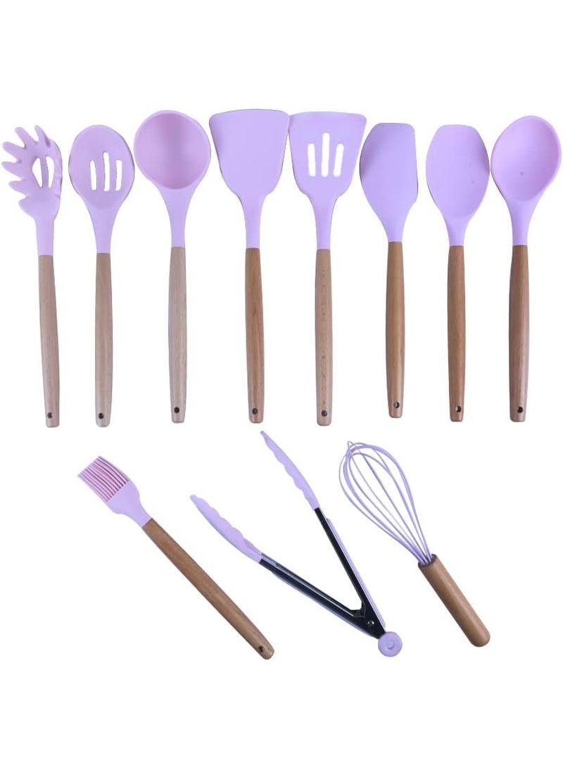 طقم توزيع سيليكون بيد خشب مع حامل – 12 قطعة - Image 2