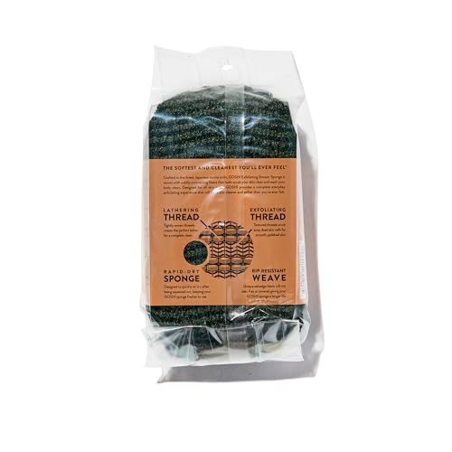 GOSHI Exfoliating Shower Sponge - Rip-Resistant, Rapid-Drying Exfoliating Bath Sponge for All Skin Types - Moss Green - Made in Japan - Image 2