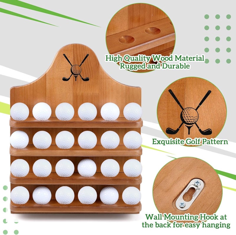 Marsui Wooden Golf Ball Display Case 24 Balls Wall Mounted Golf Ball Display Holder Collection Gifts for Golf Ball Enthusiasts158 x 118 Inch - Image 3
