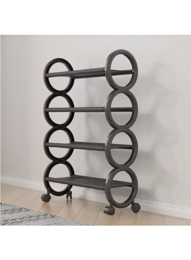 لينجوي رف أحذية بأربع طبقات مع عجلات وإطار بلاستيكي وأنابيب فولاذية وأرفف من القماش ومنظم تخزين الأحذية - Image 2