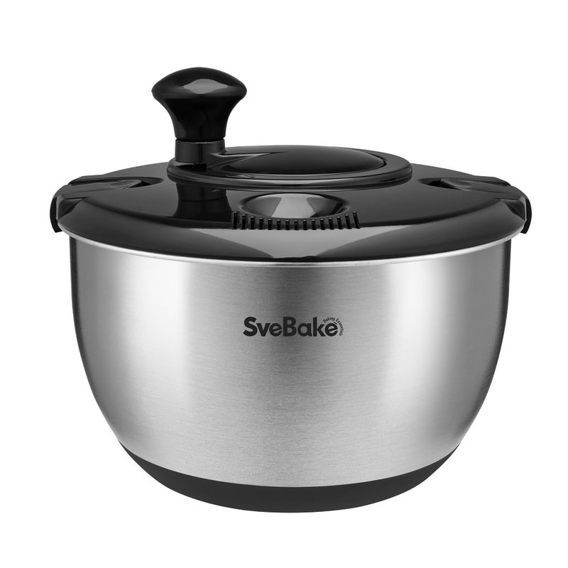 SveBake Stainless Steel Salad Spinner 42 Qt Vegetable Washer BPAFree Lettuce Dryer with Crank Design Dishwasher Safe NonSlip Base  Black Lid
