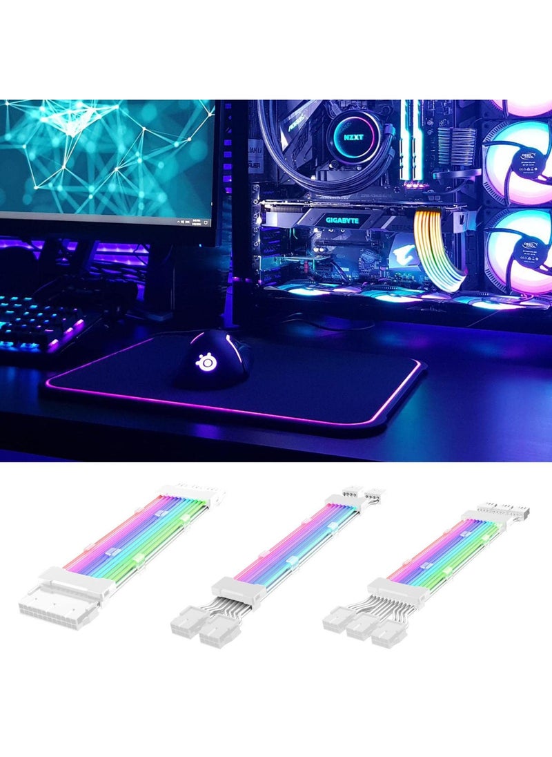 KASTWAVE Addressable RGB Power Extension Cable, 24 Pin/2x8Pin/3x8Pin ATX RGB Cable, RGB ARGB Extension Cable, PC Internal Components for Motherboard Connector (White)  - Image 2