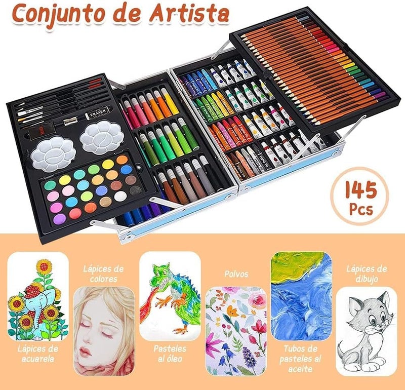 Bluebell kids 145 Pcs Coloring Kit Professional Artist Drawing Color Pencils Oil Pastel Sketches Water Colors and Aluminum Paint Brush for Art Craft - Image 5